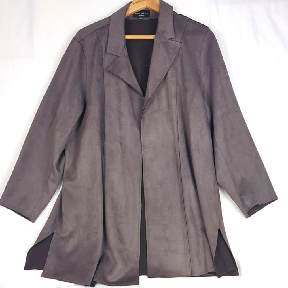 PREMISE Women's Faux Suede Long Sleeve Trench Jacket